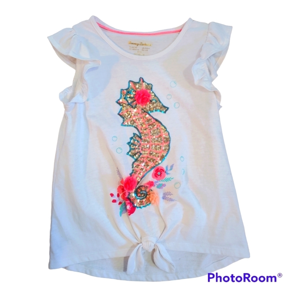Tommy Bahama Flutter Sleeve Tie Tank Top Sequin Floral Sea Horse Medium